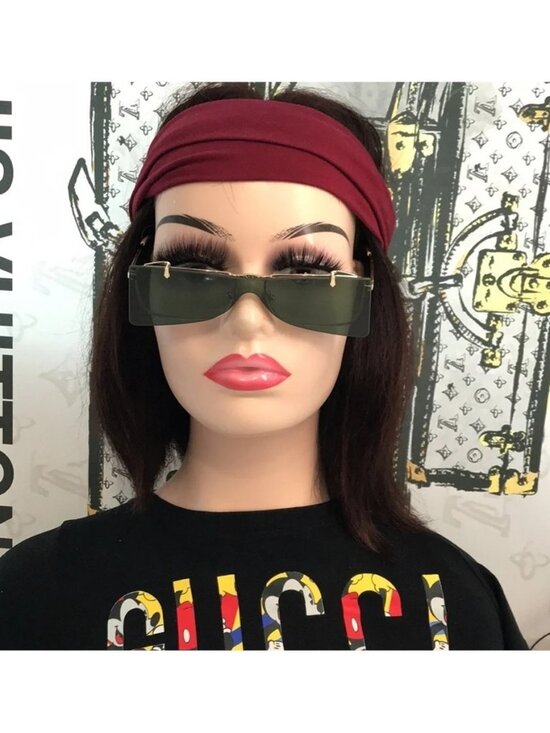 New Authentic Gucci GG0363S 001 Gold Flip-Up Rectangular Sunglasses Green Lenses main image 5